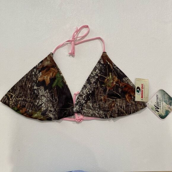 Wilderness Dreams Mossy Oak Camo Bikini Top with Pink Trim – Size Large, NWT - Picture 1 of 5